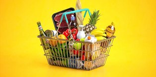 Healthy groceries in shopping basket